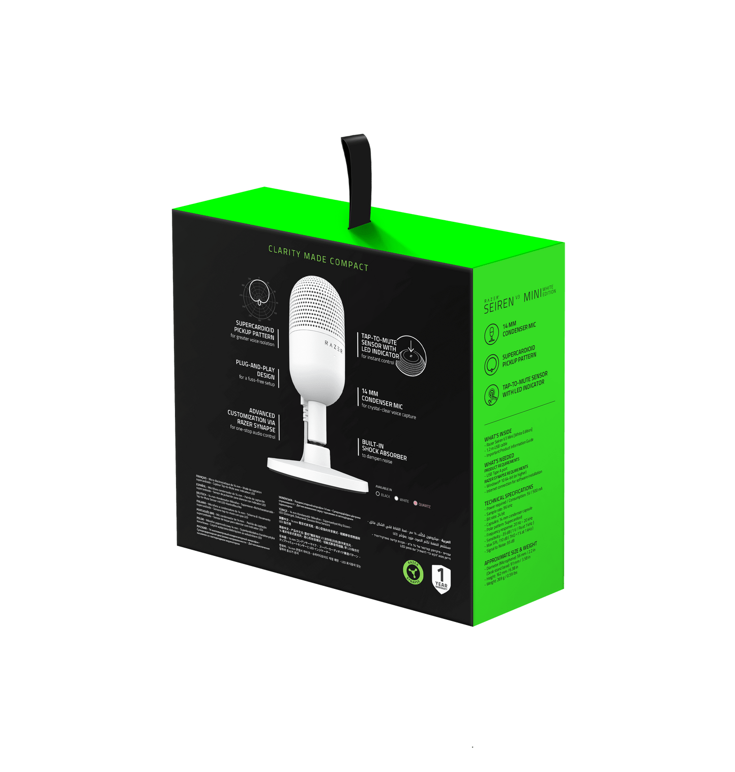 Seiren V3 Mini Ultra-Compact USB Microphone, Tap to Mute, White