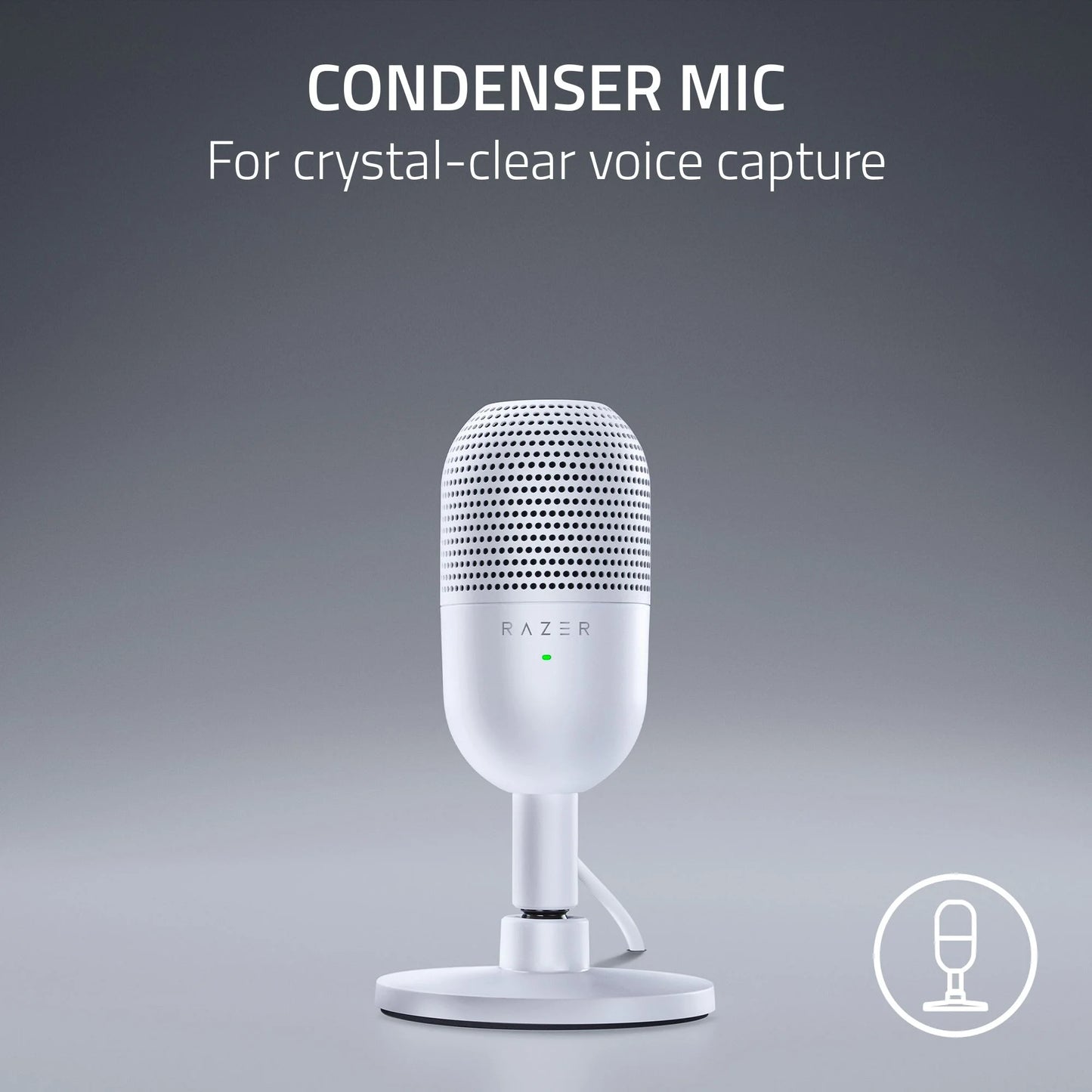 Seiren V3 Mini Ultra-Compact USB Microphone, Tap to Mute, White