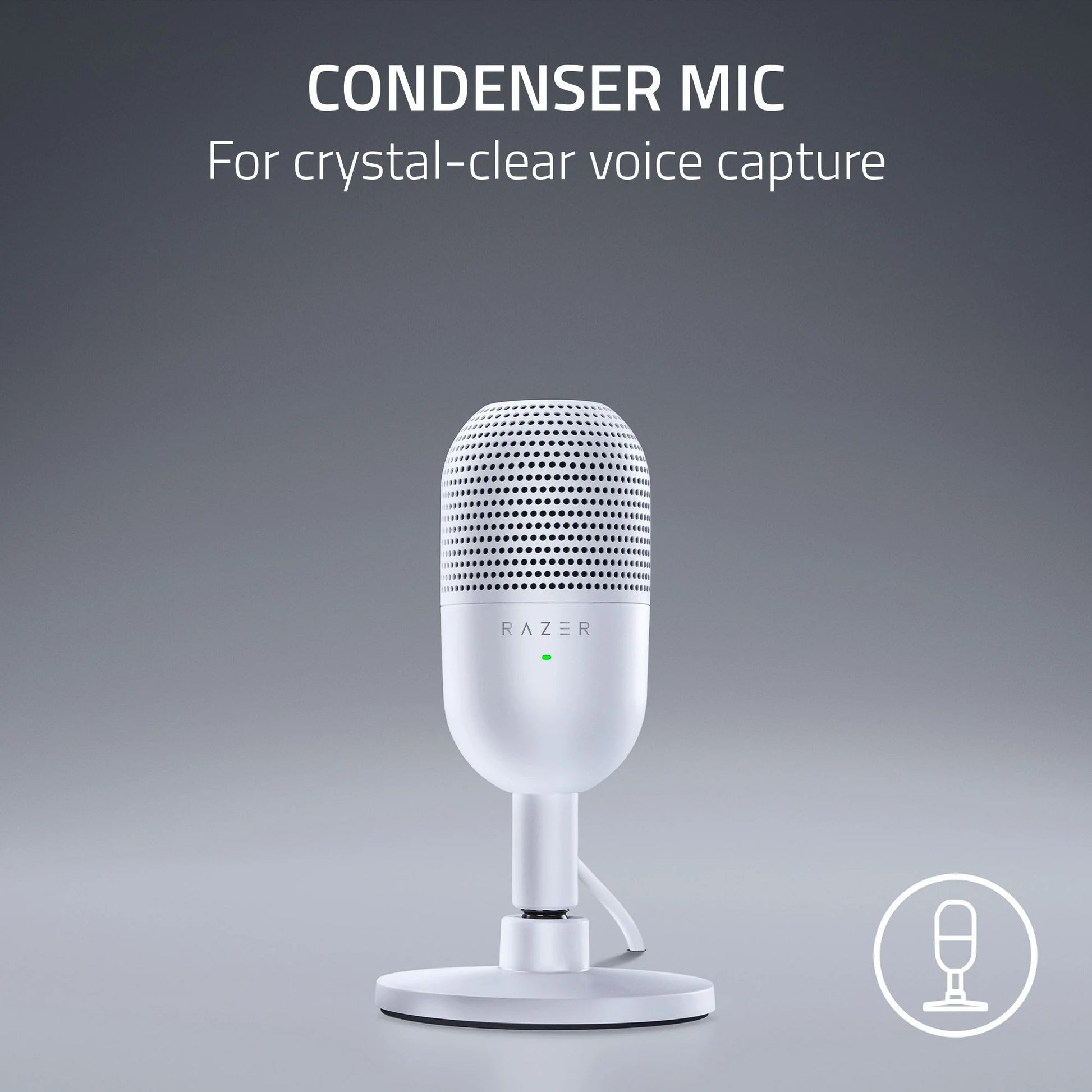 Seiren V3 Mini Ultra-Compact USB Microphone, Tap to Mute, White